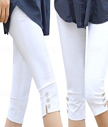 baratos -Mulheres Perna larga Calças Capri Leggings Roupa de rua Casual Comprimento da panturrilha Natural Tecido Bolsos Fivela Confortável Exterior Férias Streetwear Preto Branco Outono Normal