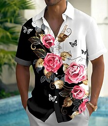 economico -Per uomo Stampa Floreale Fiori Camicia hawaiana estiva Camicia con Bottoni Camicia Aloha Manica Corta Hawaiano Ferie Abbigliamento mare Estate Primavera Collo ripiegato Stampa 3D camicie con colletto