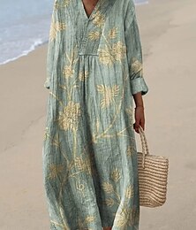 abordables -Femmes Robe maxi Robe d'Été Robe trapèze Vacances Occasionnel Boho Soirée Sortir Plage Fleuri Graphique manche longue Col en V Noir Rose Claire Rouge Violet Été Printemps
