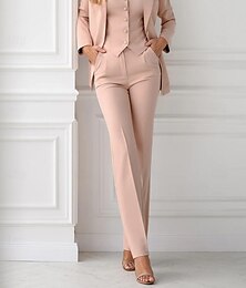 levne -overal  kalhotový kostým 3dílný kalhotový kostým matky nevěsty upravený blejzr elegantní vintage jednoduchý klopový podlahová délka crepe elastická látka dlouhý rukáv s knoflíky