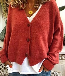 abordables -Femmes Pull Cardigan Élégant Mode Streetwear Couleur Unie Col en V Avec Poches Tricoté manche longue Hauts Réguliers Tricoter Extérieur Quotidien Week-end Noir Rouge Automne Hiver