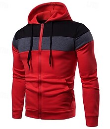 abordables -Homme Sweat à capuche Sweat à capuche zippé intégral Noir Jaune Rouge Bleu Gris foncé À capuche Bloc de Couleur Patchwork Sport & Loisir Quotidien Fête Polyester Streetwear Basique Occasionnel