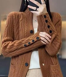 abordables -Femmes Pull Cardigan Élégant Mode Streetwear Couleur Unie Col montant Avec Poches Tricoté manche longue Hauts Réguliers Tricoter Extérieur Quotidien Week-end Blanche Marron Automne Hiver