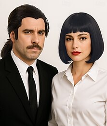 economico -Parrucca da cosplay di film pulp anni '90 parrucca corta nera per adulti di Mia Wallace parrucca di Carnevale