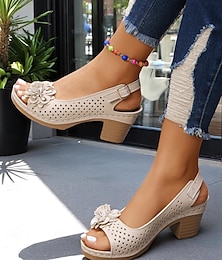 preiswerte -Slingback-Sandalen mit Blumen-Cutout für Damen – bequeme Sommersandalen mit klobigem Absatz für die Freizeit und Gartenpartys