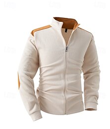 billiga -Herr Tröja Sweatshirt med full dragkedja Svart Vit Blå Kaki Grå Kinakrage Färgblock Jacquard Lappverk Ficka Sport & Utomhus Dagligen Helgdag Polyester Streetwear Grundläggande Ledigt Vår Höst Kläder