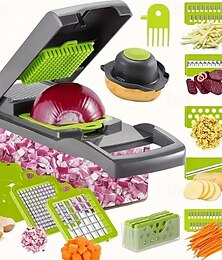 お買い得  -16 in 1 手動野菜チョッパーセット（刃、容器、スライサー付き） &フィルター、玉ねぎ、にんじん、にんにくカッター、調理用キッチン用品、父の日ギフト