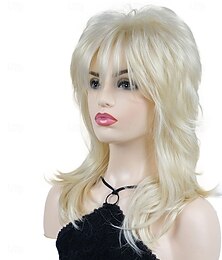 economico -Parrucca Stratificata Shaggy con Frangia Parrucca Naturale Lunga fino alle Spalle dritta Parrucche di Halloween Capelli Sintetici Morbidi