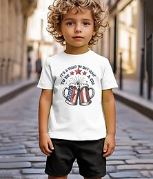 economico -Giorno dell'Indipendenza americana Ragazzi 3D Grafico Bandiera Maglietta Manica Corta Estate Primavera Moda Essenziale Bambini 4-12 Anni Girocollo All'aperto Casuale Quotidiano Vestibilità regolare