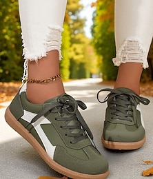 preiswerte -Grüne Schnür-Sneaker für Damen – lässige Sneaker im Retro-Stil mit weißen Kontrastdetails zum Spazierengehen, für die Schule und tägliche Besorgungen