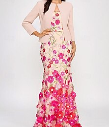 preiswerte -Hot Pink Meerjungfrau / Trompete Abendkleid elegantes Kleid halbformelle Hochzeit bodenlang ärmellos trägerlos Blumenstickerei Spitze 2025