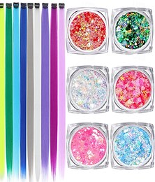 economico -Extension per capelli colorati, 22 pollici, clip lisce, extension per capelli corpo viso capelli glitter multicolore arcobaleno rosa rosso extension per capelli per bambine ragazze donne