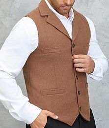 economico -Per uomo Gilet Vacanza Feste Affari Moda Casual Primavera Autunno Bottoni Tasca Di lana Confortevole Tinta unica Monopetto Un Bottone Colletto piatto Vestibilità regolare Marrone Verde militare Grigio