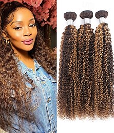 abordables -Lot de 3 extensions de cheveux humains bouclés couleur piano P4/27, 25,4 à 71,1 cm, pour femmes noires
