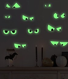 levne -Halloweenské samolepky na zeď svítící ve tmě, 10 párů fluorescenčních samolepek na obličej se strašidelnými očima pro dekorace na Den mrtvých, světelná halloweenská párty nástěnná dekorace