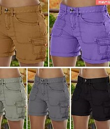 economico -Per donna Chinos Shorts Essenziale Casual Corto Vita media Semplice Tasca Comodità All'aperto Micro-elastico Vacanza Streetwear Quotidiano Nero Viola Verde Cachi Estate Vestibilità regolare