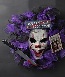 levne -Halloweenské věnce na dekoraci vchodových dveří do interiéru a exteriéru, závěsná ozdoba na věnec s klaunskou maskou na strašidelnou párty a výzdobu strašidelného domu.