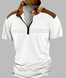 Χαμηλού Κόστους -Ανδρικά Quarter Zip Polo Πουκάμισο γκολφ Δουλειά Causal Πέτο Κοντομάνικο Βασικό Μοντέρνα Συνδυασμός Χρωμάτων Κουρελού Καλοκαίρι Κανονικό Μαύρο Λευκό Ουρανί Χακί Γκρίζο Quarter Zip Polo