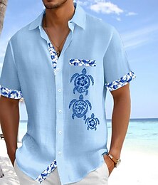 economico -Per uomo Camicia Camicia di lino Camicia Estiva Camicia da Spiaggia Camicia con Bottoni Floreale Casuale Ferie Bianco Rosa Blu marino Azzurro cielo Maniche Corte Collo ripiegato Estate Abbigliamento