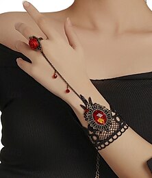 preiswerte -Gothic-Rosenarmband- und Ringset für Damen, rote Stoffblume mit schwarzer Spitze und Kette, perfekt für Halloween-Partys, Cosplay und Vintage-Gothic-Outfits
