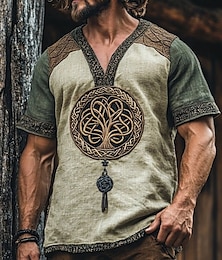 economico -Per uomo Maglietta Camicia a Maniche Corte Manica Corta Scollo a V Estate Albero Vichingo Bohemien Vintage Casual Etnico / religioso Splice Vacanza Streetwear Casual Quotidiano Verde Maglietta Top