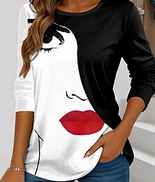 economico -Per donna Maglietta Grafico Astratto Vintage Elegante Classico Manica Lunga Girocollo Top Regolari Quotidiano Weekend Stampato Bianco Estate