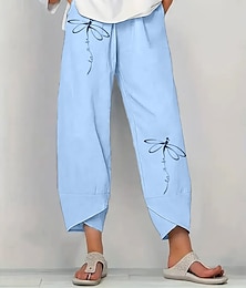 abordables -Mujer Chinos Pantalones anchos Vacaciones Vintage Estilo Étnico Hasta el Tobillo Alta cintura Graphic Retazos Bordado Bolsillo Transpirable Microelástico Vacaciones Calle Casual Blanco Caqui Azul