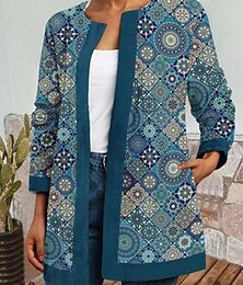 voordelige -Dames Blazer Werk Afdrukken Geometrisch Comfortabel Elegant Normale pasvorm bovenkleding Lange mouw Herfst Meerblauw S