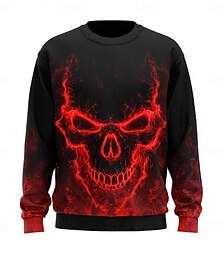 economico -Halloween Per uomo Teschio 3D Felpa Maglia Felpa con cappuccio Girocollo Casual Stampa 3D Rosso Blu Girocollo 3D Tutte le stagioni progettista
