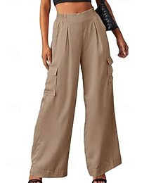 abordables -Femmes Pantalons Cargo Slacks Streetwear Occasionnel Longueur complète Naturel Uni Avec Poches Taille Élastique Confortable Extérieur Vacances Sortir Abricot Noir Bleu Marron Automne Coupe régulière