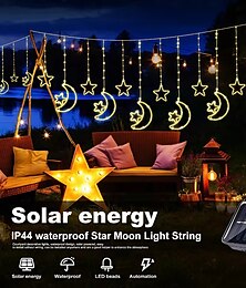 abordables -Guirlande lumineuse décorative à LED, solaire, lune, étoile, rideau lumineux d'extérieur étanche, 8 modes de suspension, barre lumineuse à glace, 1 pièce