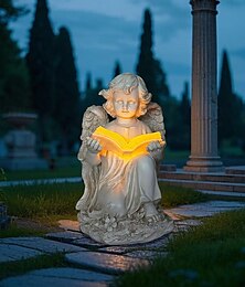 economico -1 pz luci da giardino creative solari da lettura angelo ornamento cortile prato giardino statua decorazione luci in resina