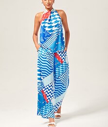 abordables -Femmes Féminin Océan Abstrait Col montant Vacances Occasionnel Été Sans manches Bleu XS S M Été