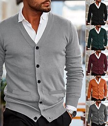 preiswerte -Herren Pullover Strickjacke Kurzer Pullover Gerippt Stricken Normale Oberteile Gestrickt Einfach V Ausschnitt Aufwärmen Moderne zeitgenössische Lässig Alltagskleidung Bekleidung Frühling & Herbst