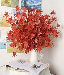 abordables -1 paquete de hojas de arce artificiales de otoño, hojas rojas con forma de patas de pollo de alta simulación, follaje de otoño falso para jardín, jarrón, arreglo floral o decoración del hogar.