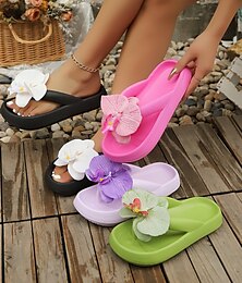 preiswerte -Flip-Flop-Sandalen mit Blumenmuster für Damen, süße Strandpantoffeln mit 3D-Blumenmuster und Plateausohle, Sommer-Zehentrenner aus weichem Schaumstoff für Urlaub und Freizeit
