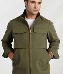 economico -Per uomo Giacca da camionista Giacca da Lavoro Formale Casa Portatile Tasca Minimalista Primavera Autunno Inverno Tinta unica Vintage Moda Colletto Regolare Blu marino Cachi Verde militare Giacca