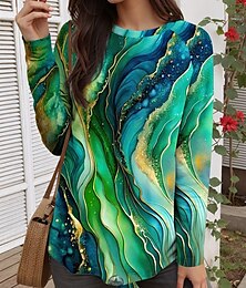abordables -Mujer Camiseta Graphic Geométrico Abstracto Vintage Casual Manga Larga Cuello Barco Tops largos Diario Fin de semana Estampado Rojo Azul Piscina Morado Verde Trébol Verano Primavera Otoño