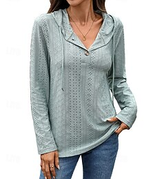 baratos -Mulheres Pulôver Moletom Com Capuz Tecido Roupa de rua Casual Confortável Manga Longa Com Capuz Tops regulares Rua Feriado Para Noite Botões Preto Rosa Azul Marinha Verde Outono