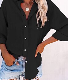 economico -Per donna Camicia Semplice Elegante Casual Manica Lunga Colletto a Camicia Top Regolari Quotidiano Bottoni Nero Bianco Rosa Grigio Estate Primavera