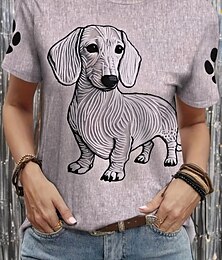 economico -Per donna Maglietta Grafico Animale Gatto Vintage Elegante Classico Manica Corta Girocollo Top Regolari Quotidiano Weekend Stampato Bianco Rosa Viola Cachi Estate Primavera