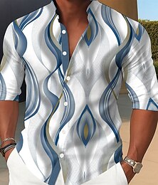 economico -Per uomo Geometrico Sfumatura Con onde Camicia Camicia con colletto alla coreana Camicia casual Manica Lunga Business Casual Vacanza Casa Quotidiano Estate Primavera Collo alla coreana Colletto alla
