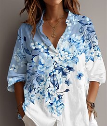 preiswerte -Damen Hemd Blumen Grafik Täglich Stilvoll Lässig Langarm Hemdkragen Normale Oberteile Täglich Ferien Knöpfe Druck Gelb Blau Purpur Grün Sommer Frühling