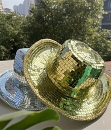 voordelige -discobal cowboyhoed spiegelmozaïek cowgirlhoed, glanzende reflecterende feesthoed voor festival, rave, zomerdansfeest, kostuumaccessoire
