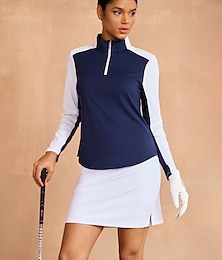 abordables -Femmes T-shirt POLO Bleu et blanc manche longue Top Vêtements de golf pour femmes, tenues, vêtements
