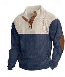 economico -Per uomo Maglia Velluto a coste Maglione Nero Rosso Blu marino Marrone Grigio Colletto Mao Blocco di colori Patchwork Sport & Outdoor Casuale Quotidiano Streetwear Casual Atletico Primavera Autunno