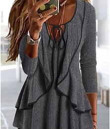 economico -Per donna Blusa Tinta unica Elegante Casual Manica Lunga Scollo a V Top Regolari Quotidiano Volant Verde Grigio Estate Primavera