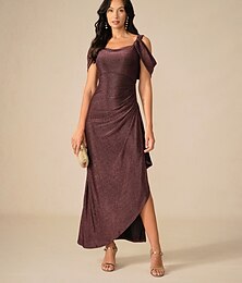 abordables -Femmes Robe Longue Maxi Robe Robe de Soirée Moulant Élégant Soirée Anniversaire Club Coupe régulière Uni Sans manches Bretelles Bordeaux Été
