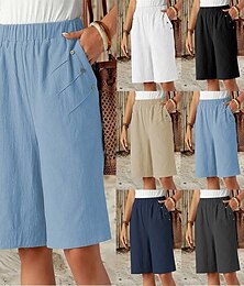 abordables -Femmes Chinos Shorts Mode Streetwear Basique Longueur Genou Taille haute Uni Avec Poches Ceinture Élastique Confortable Doux Micro-Élastique Extérieur Rue Gris foncé Bleu marine Noir Blanche Ét