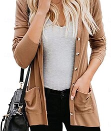 voordelige -Dames Vrijetijdsjas Ademend Comfortabel Knop Zak Casual Effen Vakantie Straat Casual Alledaagse kleding Enkele rij knopen Normaal V-hals Normale pasvorm Lange mouw bovenkleding Wit Blozend Roze Khaki